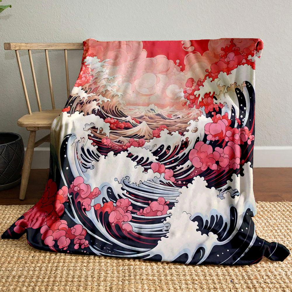 Red and Pink Waves Art print blanket soft and cozy perfect for the living room bed sofa or a nap,gift