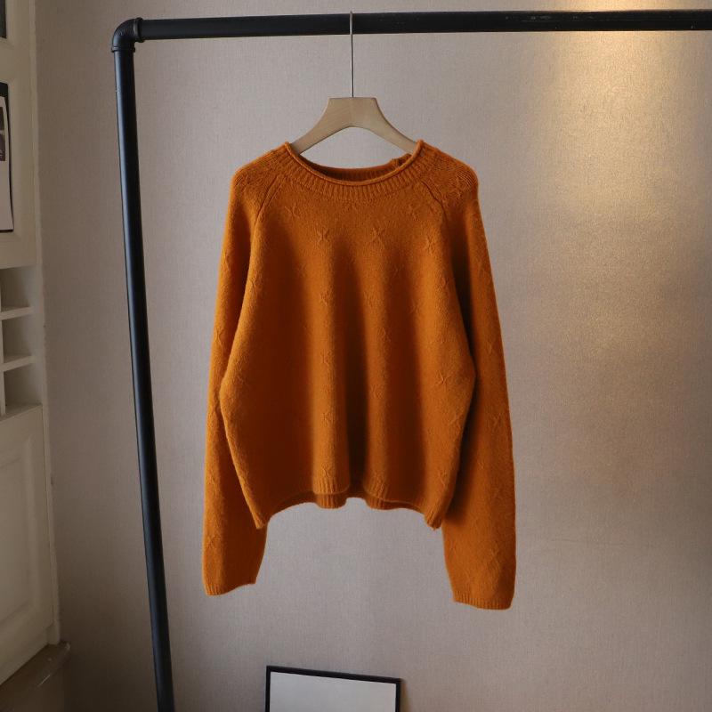 

Женский пуловер свитер крючком в корейском стиле, многоцветный, с круглым вырезом One Size оранжевый