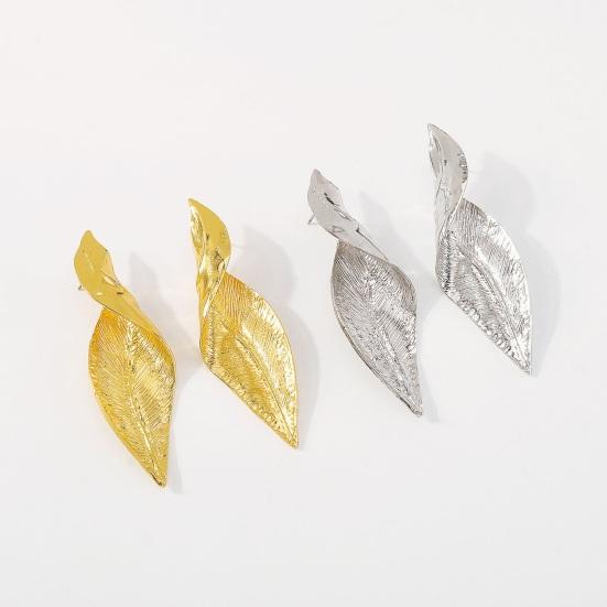 1 Pair Twisted Leaf Earrings Geometric Exaggerate Elegant Shiny Metal Hypoallergenic Women Girls Earrings Fashion Jewelry Accessories Gift
