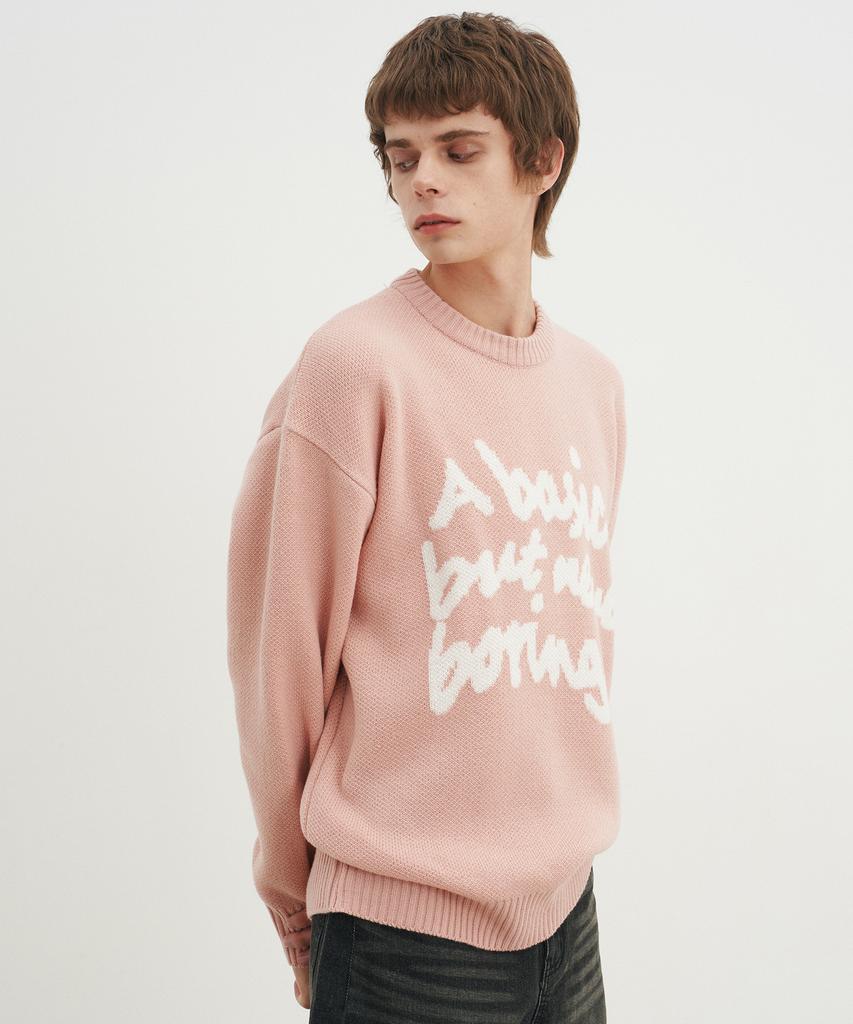 BLOND9 Slogan Round Knit Sweater_Pink (B Type)