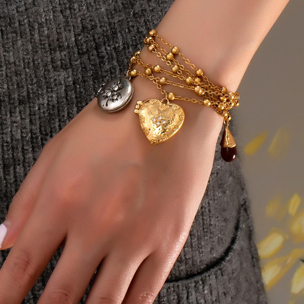 ZA Retro Heart & Teardrop Pendant Bracelet Set for Women - Vintage Exaggerated Style Jewelry Other