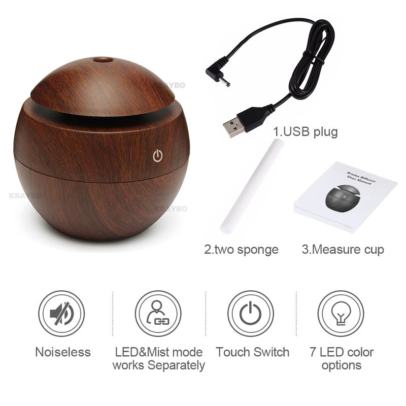 USB Aroma Essential Oil Diffuser Ultrasonic Cool Mist Humidifier Air Purifier Change LED Night Light