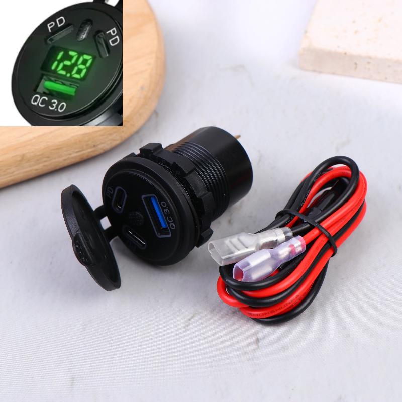 

12V Type C USB Outlet 45W PD 18W QC3.0 Fast Car Charger Socket W/ Voltmeter Switch Waterproof For Marine Boat Motorcycle Truck A6