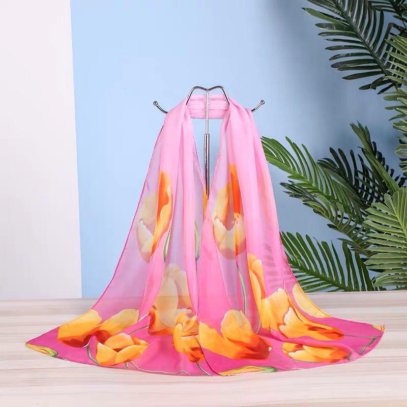 Summer Chiffon Scarves Women's Long Printed Scarves Versatile Decorative Thin Sun Protection Headscarves