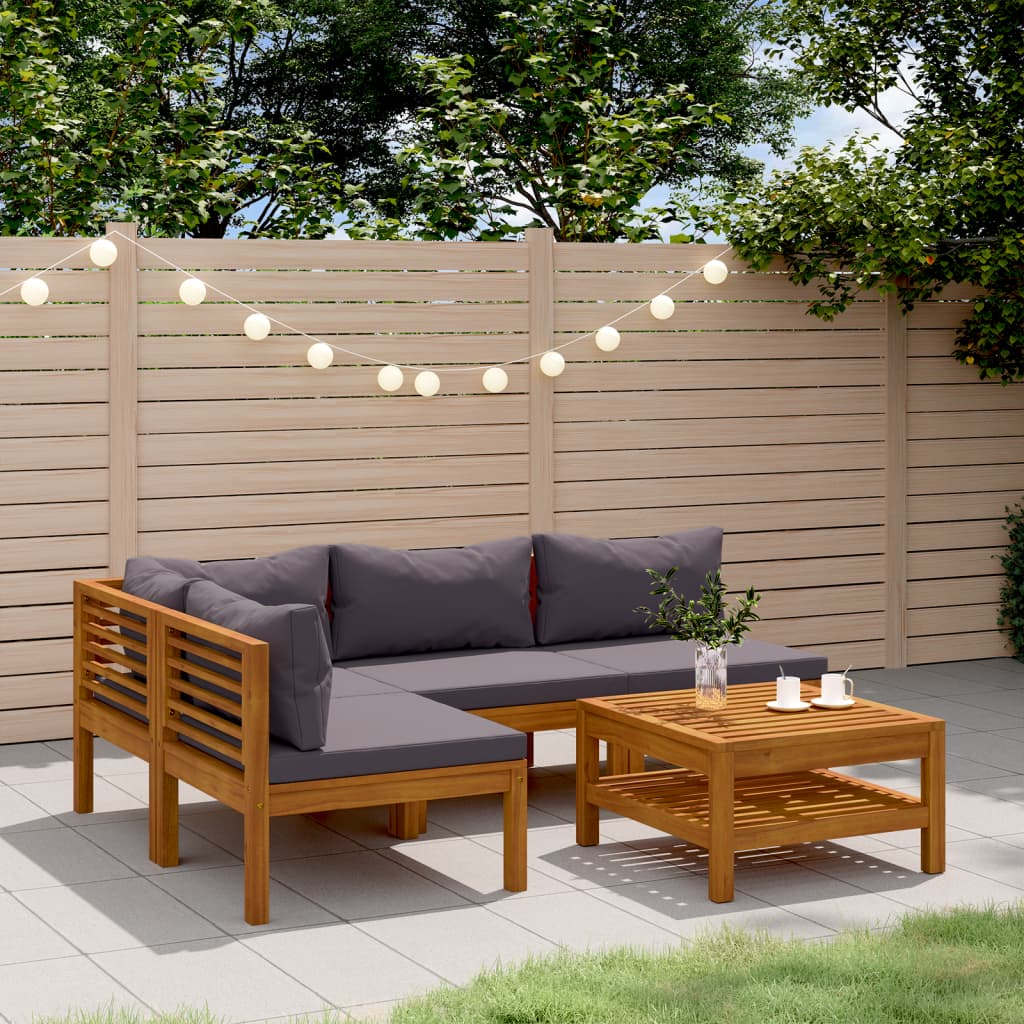 Vidaxl 5-Cz. Garden Lounge Set, Cushions, Acacia Wood