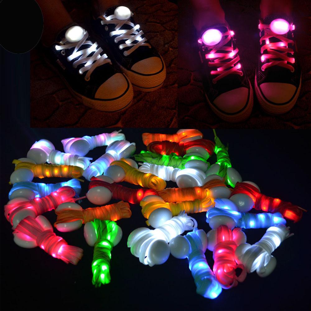 LED Sport Shoe Laces Luminous Shoelaces Glow Shoe Strings Round Flash Light Battery Shoelaces No Tie Lazy Shoe Laces Party Decor