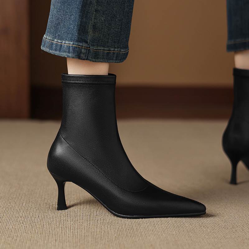 Krazing Pot Microfiber Pointed Toe Thin High Heels Modern Boots Size 42 Zip Women Elastic Ankle Boots