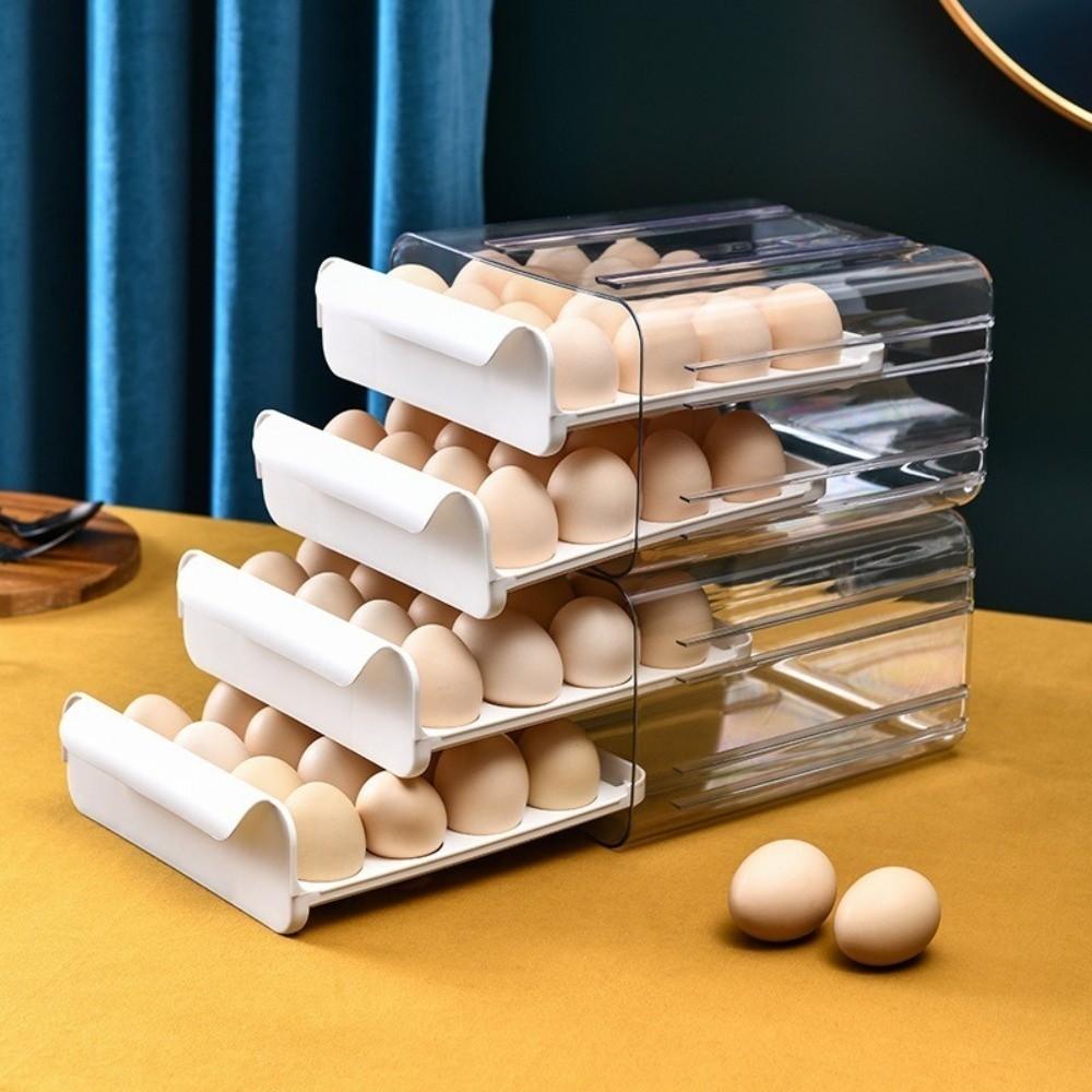 Transparent Egg Storage Box Double Layer Kitchen Organizer Rack Drawer Style Egg Box  Home Use