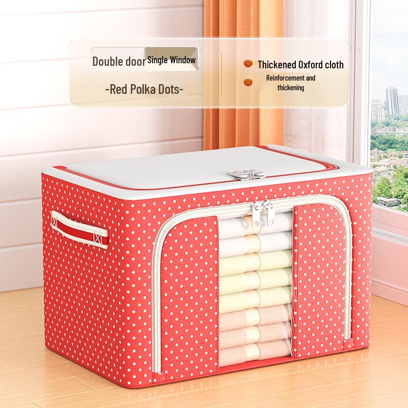 Foldable Steel Frame Clothing & Quilt Storage Box - Moisture-Proof Cotton Organizer for Dorm & Home.