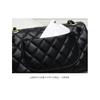 (Black) Classic Style Temperament Single Shoulder Crossbody Bag, First Layer Cowhide Fashionable and Versatile Rhombus Chain Bag Popular Women's Bag