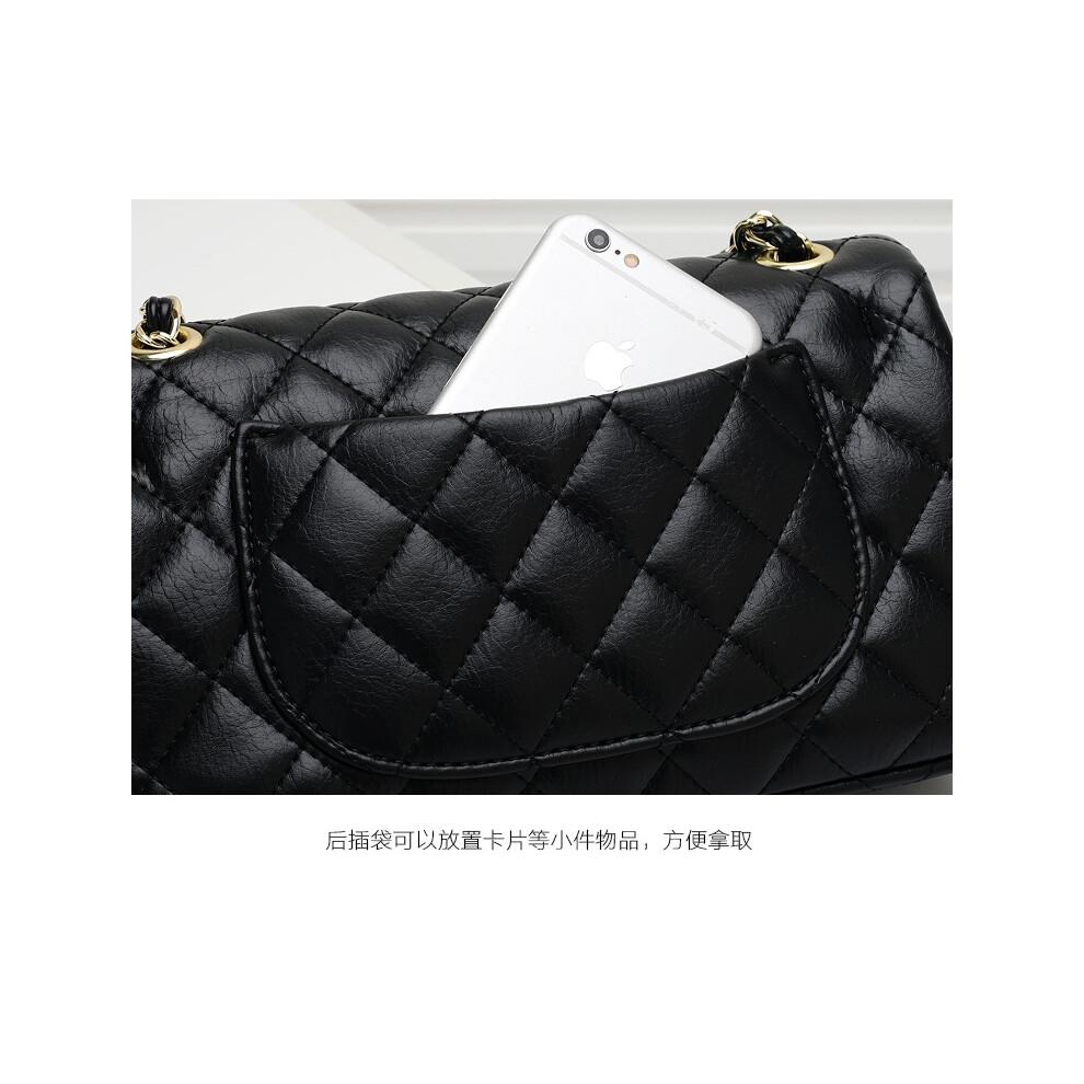 (Black) Classic Style Temperament Single Shoulder Crossbody Bag, First Layer Cowhide Fashionable and Versatile Rhombus Chain Bag Popular Women's Bag