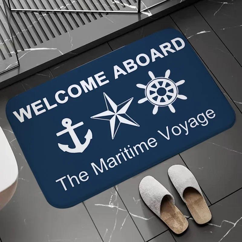 Chic Nautical Anchor Boat Navy Blue Stripes Doormat Bathroom AntiSlip Floor Mat Long Corridor Carpet Custom Rug For Kitchen Bath