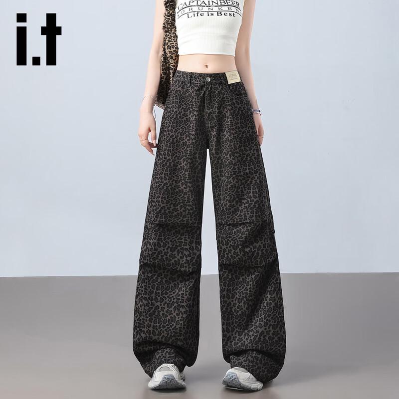 

Женские джинсы Izzueit с леопардовым принтом, с высокой посадкой и широкими штанинами XL