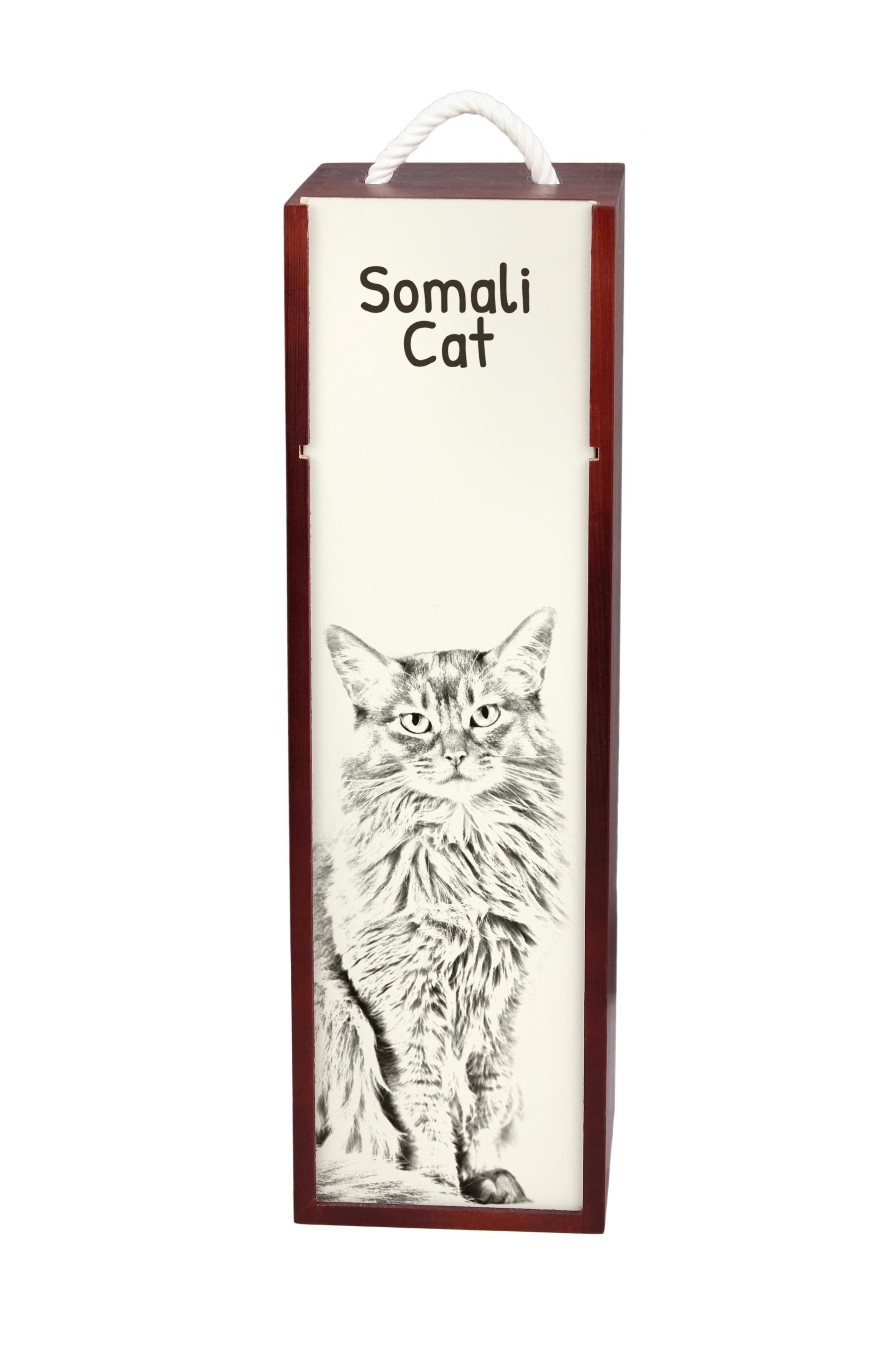 

Somali - wine box with a cat, alcohol box with graphics, personalized gift box from the Art-Dog brand коричневий