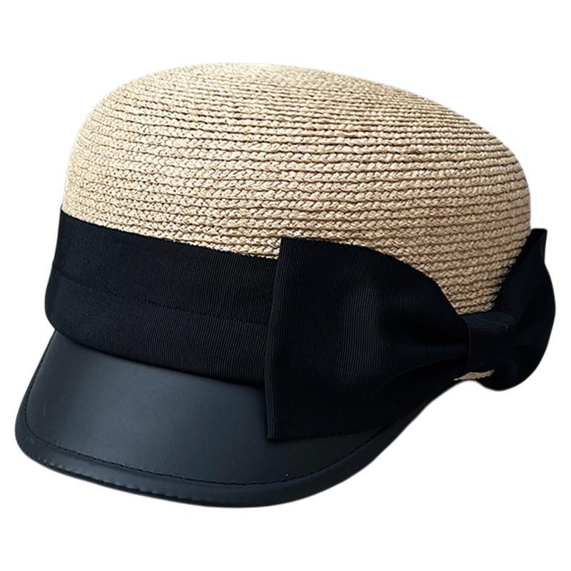 Bow Raffia Equestrian Hat Women'S Summer Travel Sun Protection Sun Hat Versatile Cap Beach Straw Hat