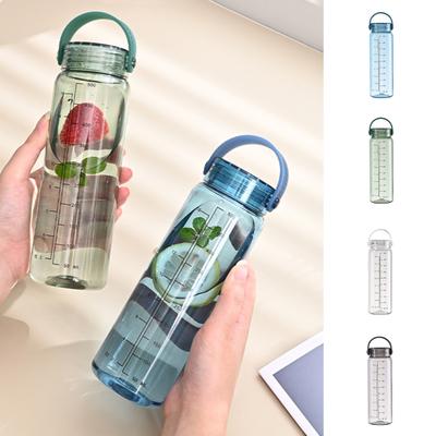 Botella de agua de 500 ml con báscula, asa portátil, gran capacidad, a prueba de fugas, para hombres y mujeres, para viajes, gimnasio, entrenamiento, deportes, transparente, para beber, taza práctica