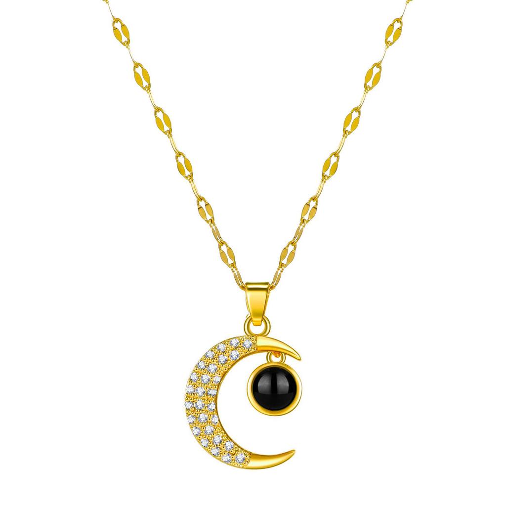 Kristall Diamant Mond Halskette - Modische 'Ich liebe dich' in 100 Sprachen Schlüsselbein Kette für Damen