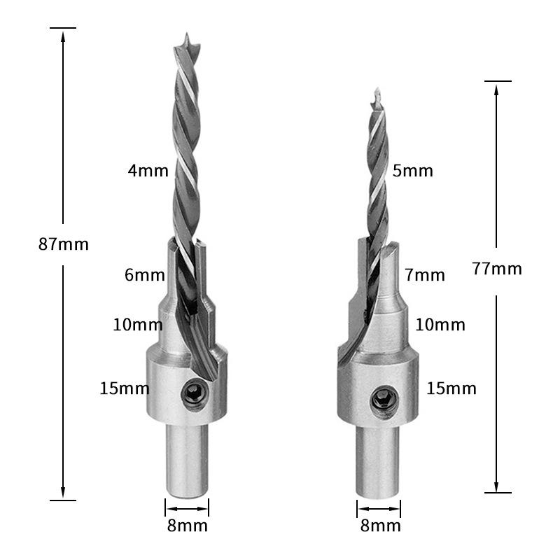 1 Set 3 Steps Countersink Drill Bit Pilot  Bits Set Reamer Screw Hinge Hole Saw Chamfer 4-6 5-7mm Steps