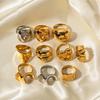 Stylish Texture Finger Jewelry Stainless Steel Waterproof Dome Ring Irregular Bold Chunky Geometric Ring for Girls