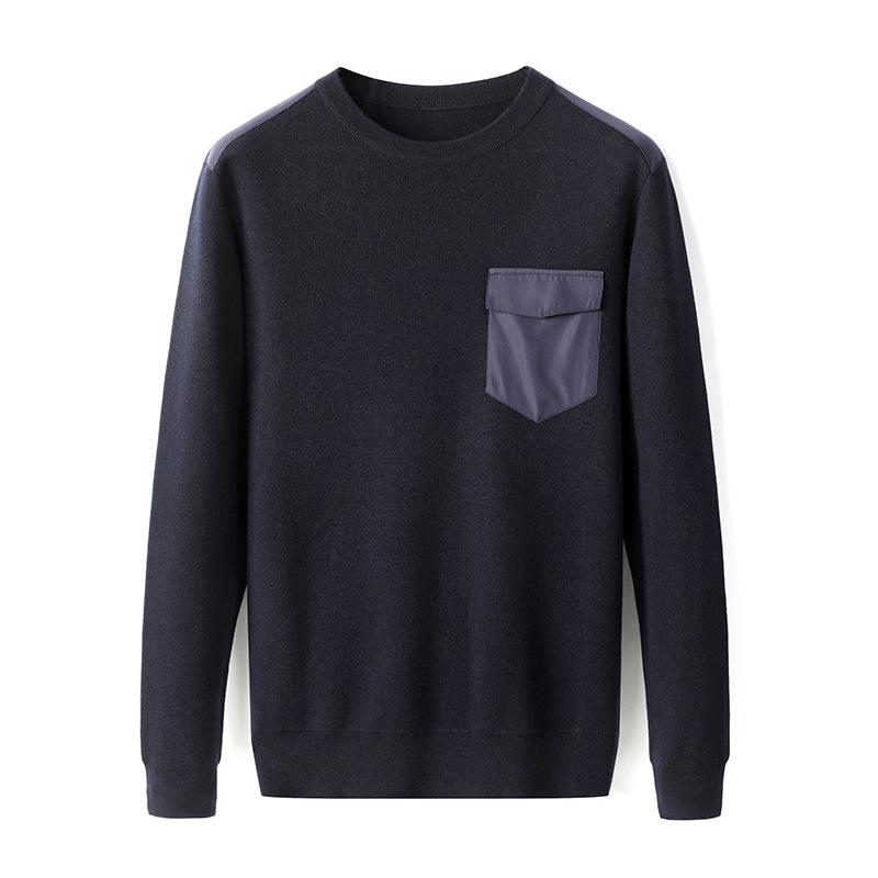 

Новый вязаный свитер с круглым вырезом из смеси шерсти, функциональная однотонная уличная футболка с длинными рукавами, модная 3XL темно-синий