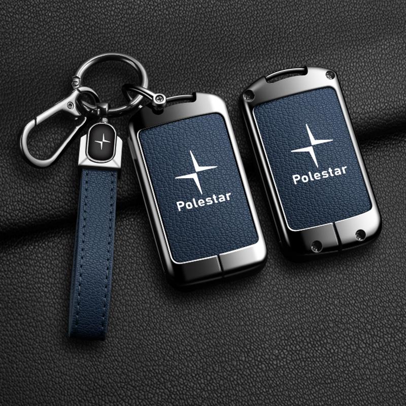 Car Smart Remote Key Case Full Leather Cover Protection Holder Shell For Volvo Polestar 2 Polestar 3 2023 2024 Keyless Keychain