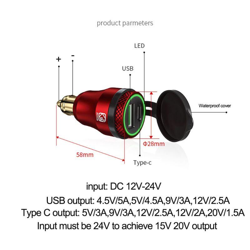 Waterproof Motorbike 12V 24V QC3.0 USB Type C PD Fast Charger Power Adapter Hella DIN Plug Socket for BMW Ducati Motorcy