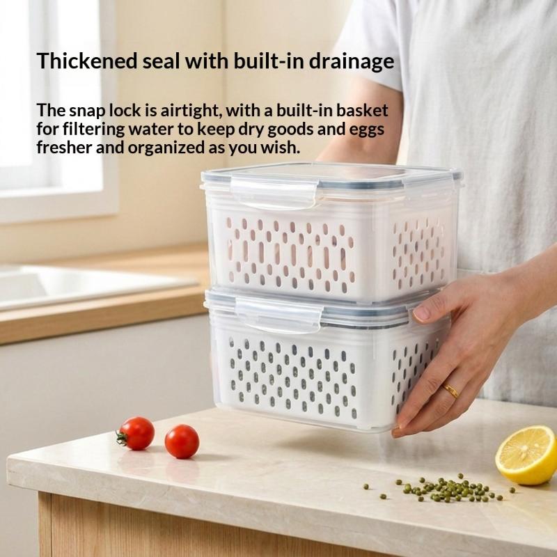 Plastic Fresh-Keeping Container Set With Lid Suitable For Refrigerator Filter Fresh-Keeping Fruits Vegetables Berries And Meat