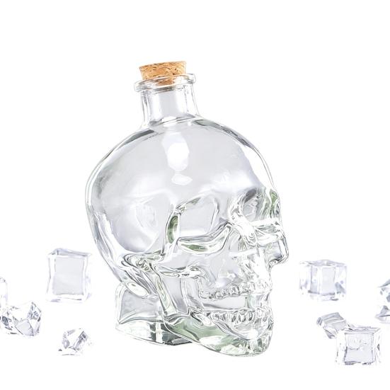 Karafka na whiskey ve tvaru lebky, 3D skleněná láhev na alkohol se zátkou, Novinkový dávkovač vína pro domácí bar, Jedinečný gotický dárek pro muže