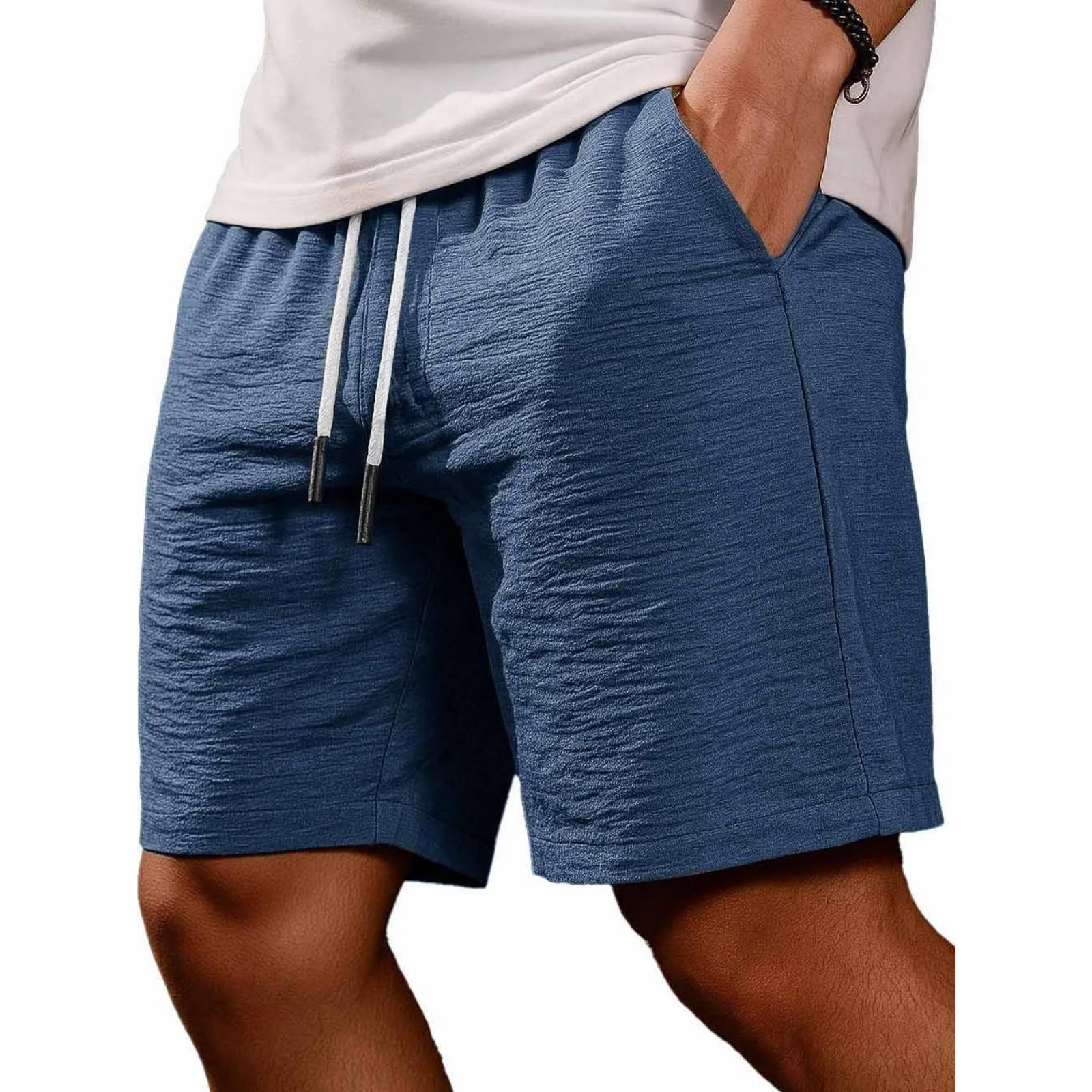 

Mens Drawstring Waist Casual Shorts with Fabric Relaxed Fit Above Knee Length for Daily Wear S Темно-синій
