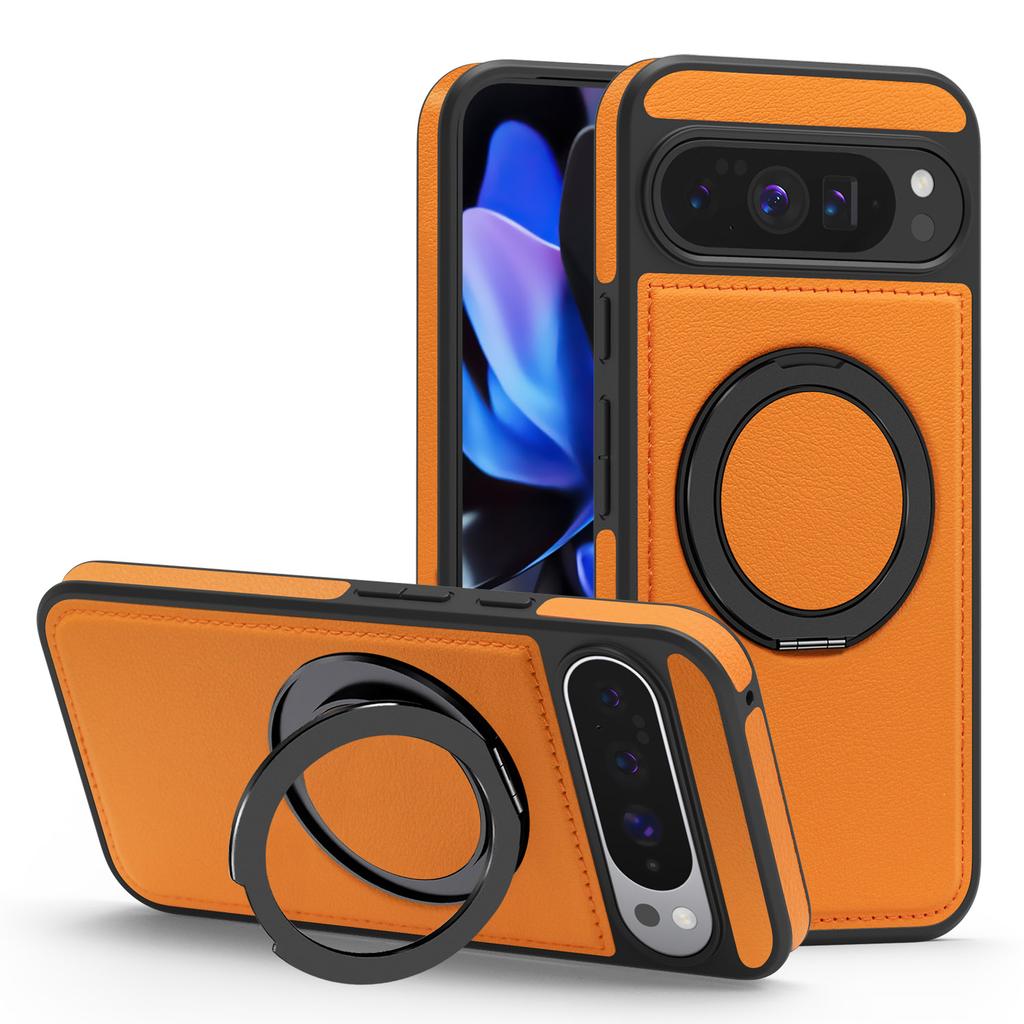For Google Pixel 10 Pro XL Case with Ring Kickstand Compatible with MagSafe PU Leather Back Cover