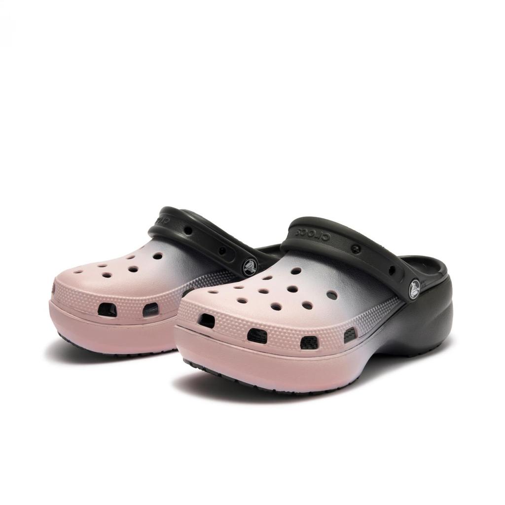 Crocs Classic Platform Clog EVA Vintage Trend Fashion and Versatile Hole Shoes Women's Black Pink