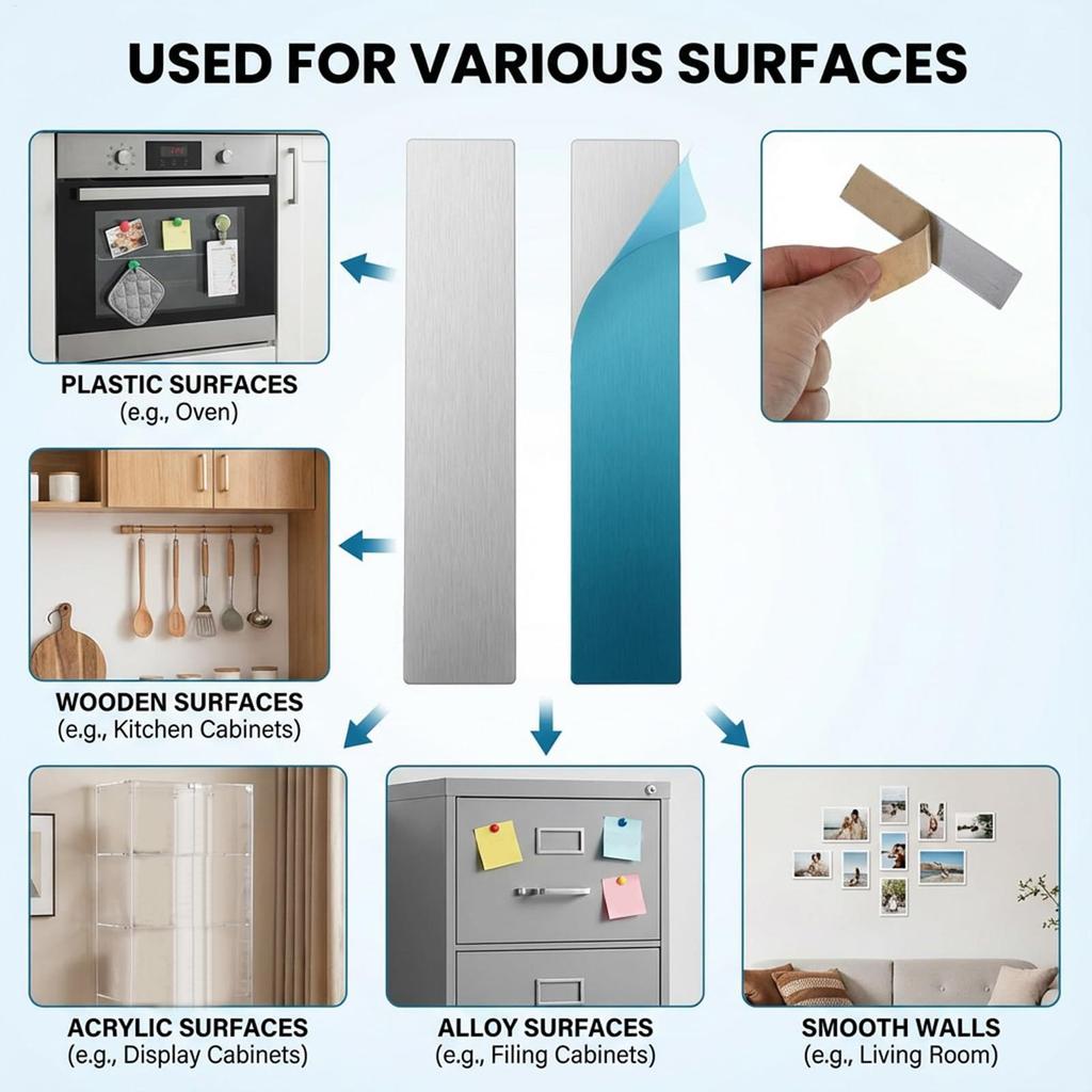 Adhesive Metal Plates 20PCS Self-Adhesive Steel Strips Magnetic Mounting Plates For Magnet Hold, Cabinet Kitchen Door Vent