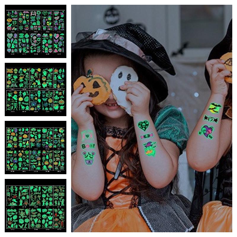 Halloween Stickers Tattoo Children Cartoon Night Glow Kid Party Prop Makeup