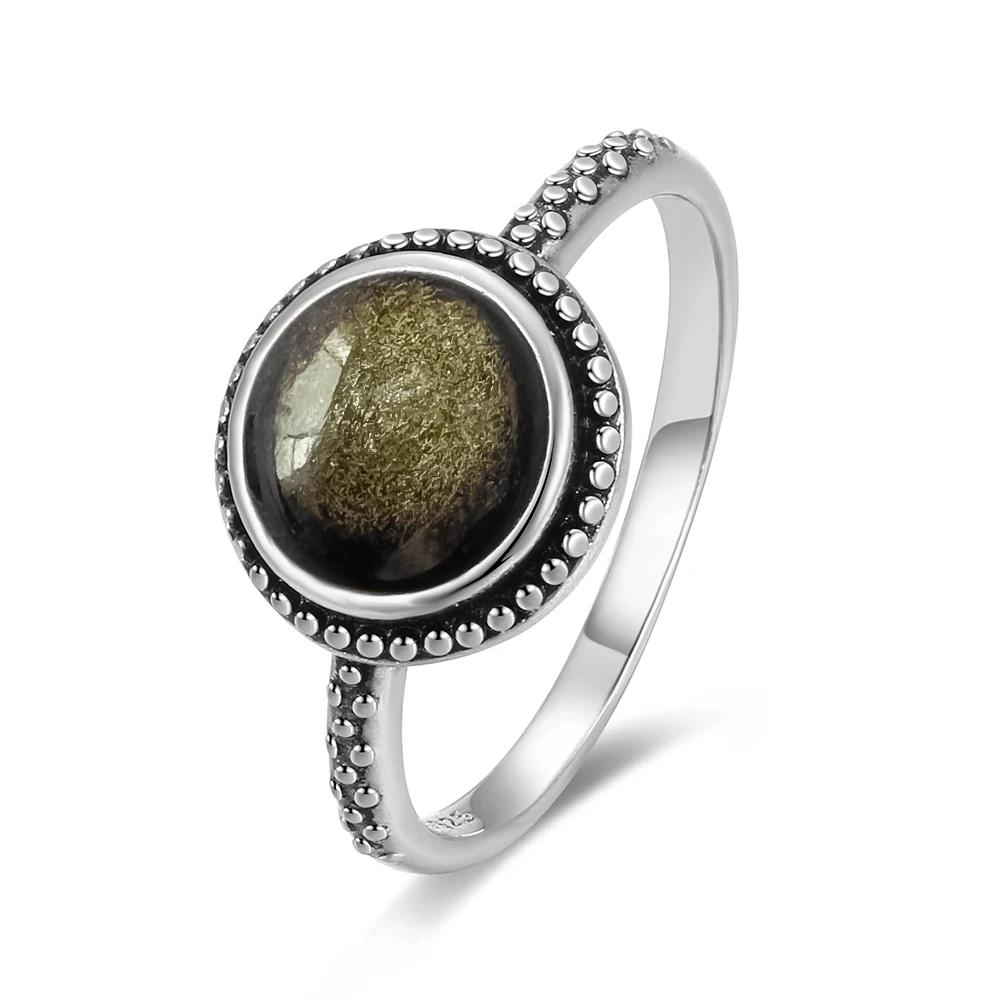 Pierścionek ze srebra sterlingowego z czarnym onykssem Vintage Prosty minimalistyczny styl Okrągły kształt Kamień naturalny Czarny pierścionek Biżuteria dla kobiet