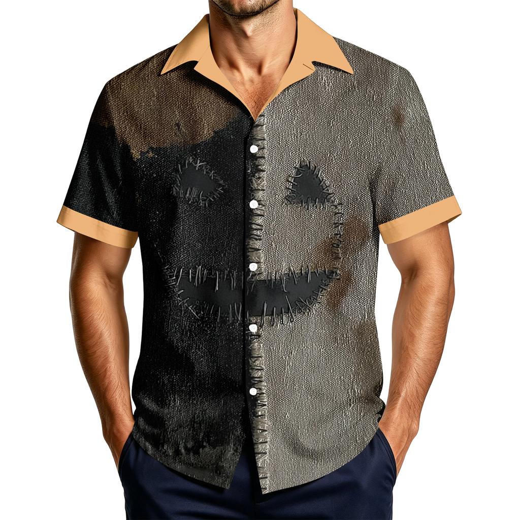 Men's Casual Short Sleeve Halloween Print Shirt for Holiday Party Wear