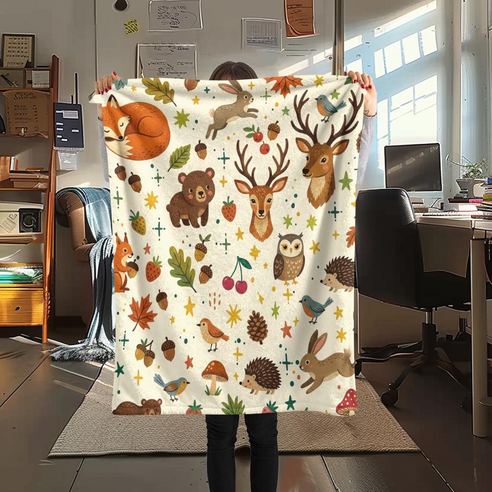 1Pc Cute Cartoon Print Flannel Blanket, High quality Comfortable for All Seasons, Home Decor, Warmth and Comfort, Perfect for Christmas Gifts W49
