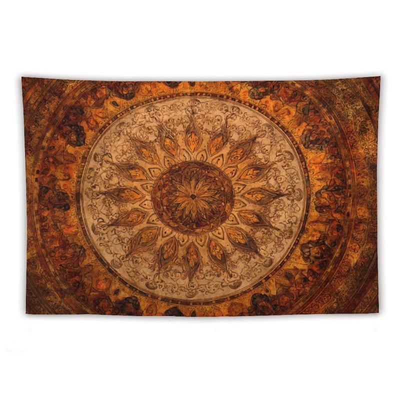 Retro Sun Mandala Tapestry Bohemian Orange Brown Pattern Background Bohemian Atmosphere Room Decoration