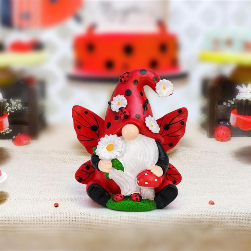 Weather Resistant Resins Ladybird Gnomes Figurine Colorful Swedish Tomte Miniature Ornament for Home and Garden Decors