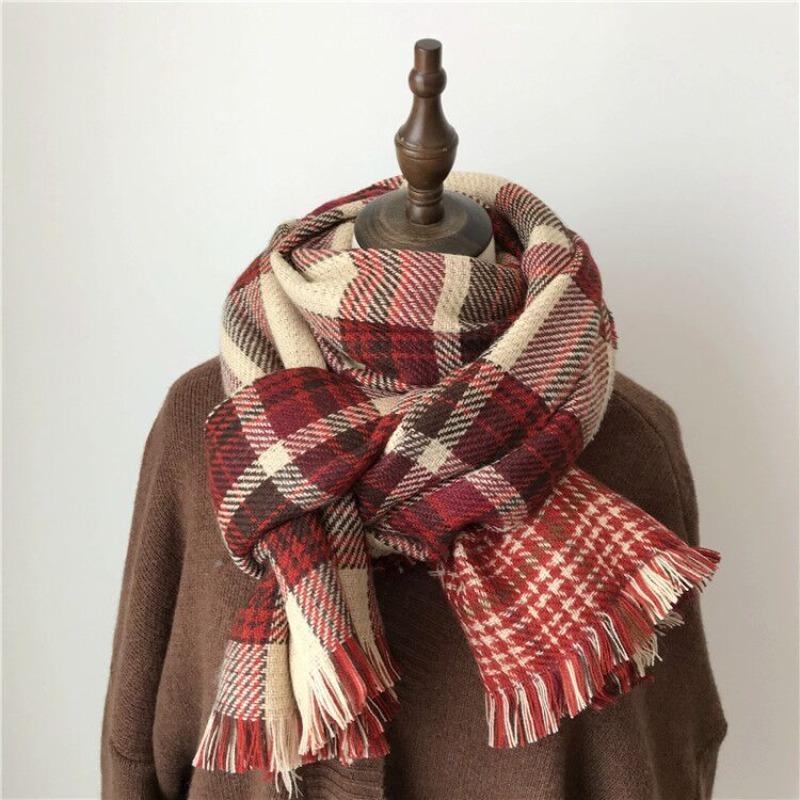 Christmas Double-sided Retro Red Sub-scarf Female Autumn and Winter Student Girlfriend Versatile Thickened Scarf