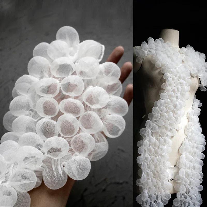 85x16cm Heat Setting Bubble Yarn Fabric Transparent 3D Lace Fabric for Fashion Designers DIY Sew Wedding Dress Clothing Supplie