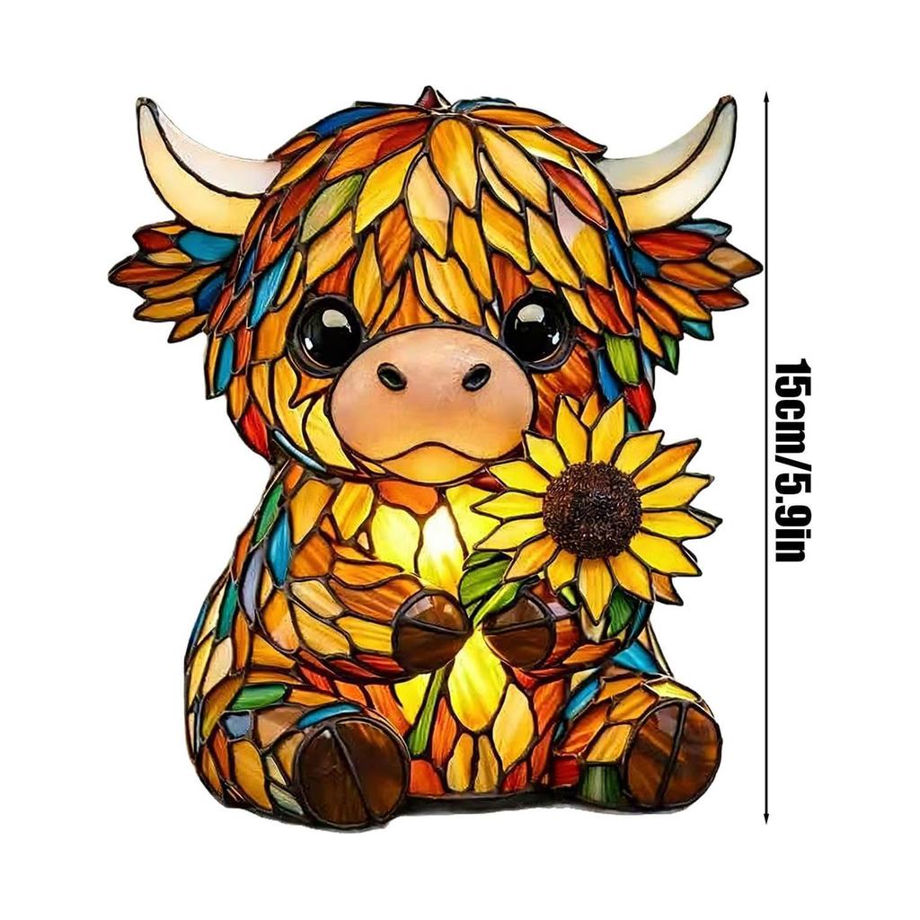Sunflower Night Light Delicate Texture Cow Desk Lamp Led Night Light Hand-Painted Resin Animal Ornament For Children'S