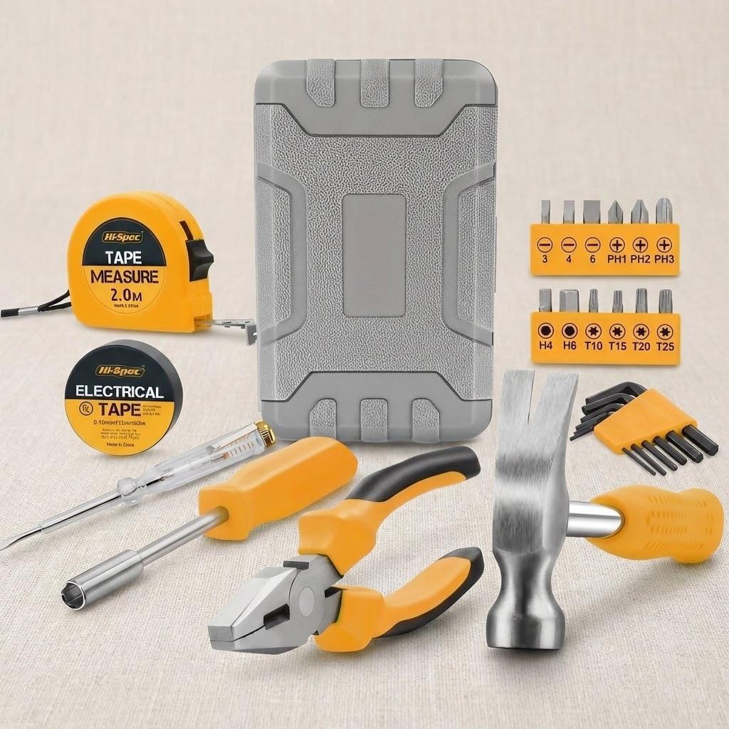 

24Pcs Home Tool Set Portable Tool Box with Pliers Wrench Hammer Durable Mini Organizer for DIY Home Repair Gifts жёлтый