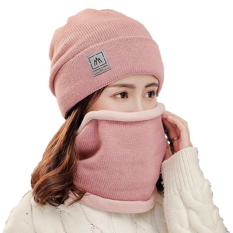 Autumn and Winter Knitted Hat Plus Velvet and Thickened Ear Protection Neck Wool Hat for Women Outdoor Cycling Two Piece Cold Hat