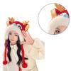 New Year Dragon Head Shape Earflap Hat Trendy Women Plush Hat Gloves Scarf 3in1 Suit Adults Winter Hat for Teenagers
