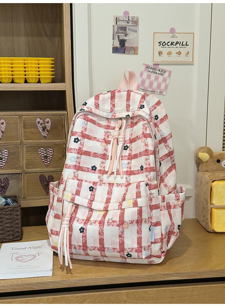Schoolbag Clear Mint Ice Green Pattern Plaid Backpack Vitality Girl Student Commuter Leisure Daily Versatile School Bag