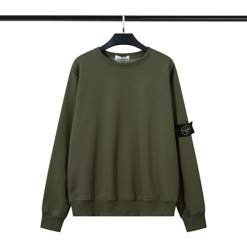 STONE Classic Solid Color Crewneck Sweatshirt Men Women Casual Long Sleeve Pullover With Badge Loose Fit Teenagers