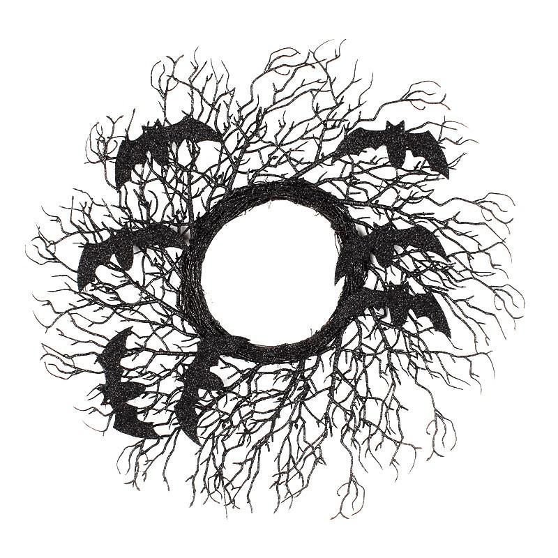 Halloween Wreath Black Twig Bat Door Window Hanging Party Decoration Prop