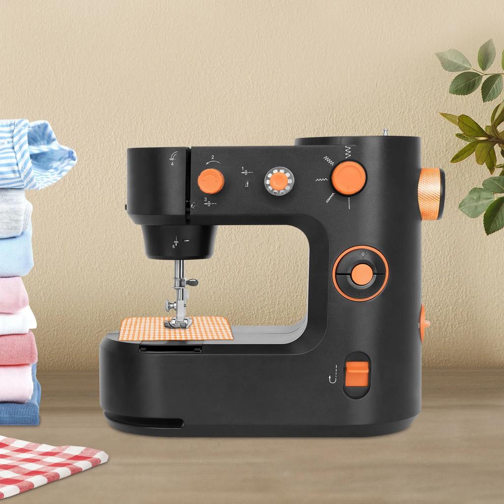 Black Portable Electric Home Sewing Machine with Two Modes and Five Sewing Methods, Compact Sewing Worktable with LED Lighting