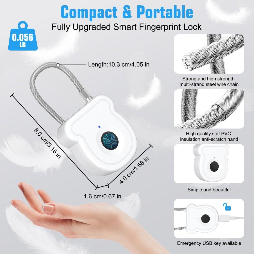 ABS Material Smart Padlock Waterproof Fingerprint Lock Fingerprin Keyless Lock Backpack