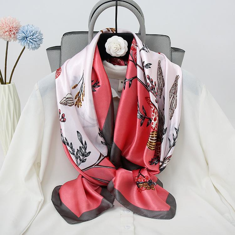 Spring/Summer New Women'S Silk Scarf 90 * 90cm Simulated Silk Twill Square Scarf Fashion Printed Large Square Scarf Professional Scarf